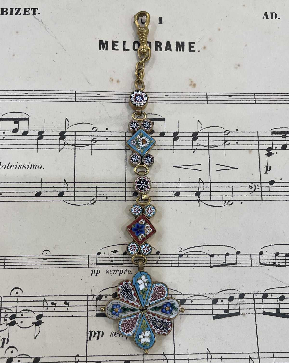 Rare Antique Italian Micro Mosaic Micromosaic Chatelaine c1900