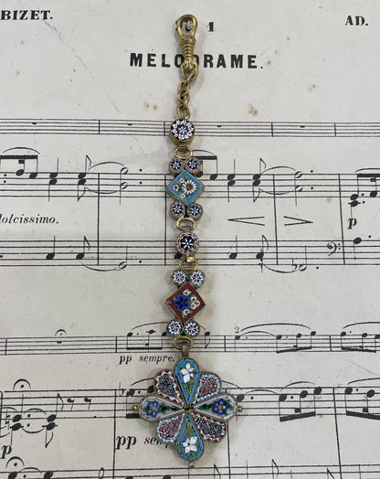 Rare Antique Italian Micro Mosaic Micromosaic Chatelaine c1900
