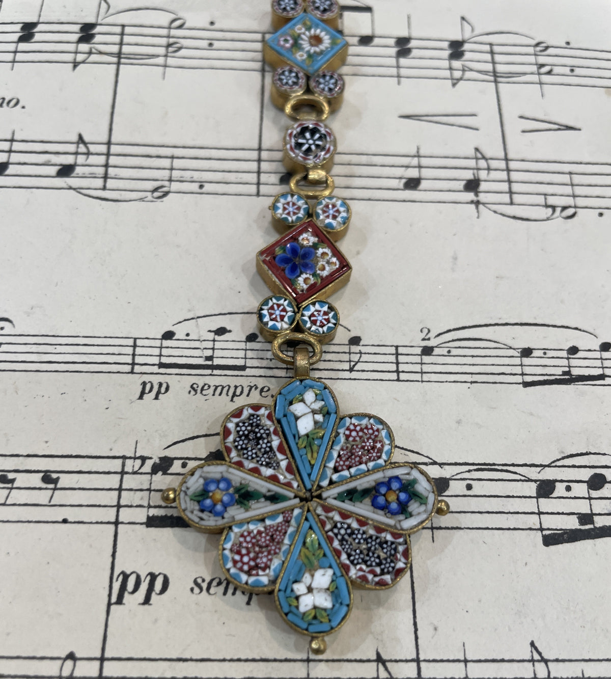 Rare Antique Italian Micro Mosaic Micromosaic Chatelaine c1900