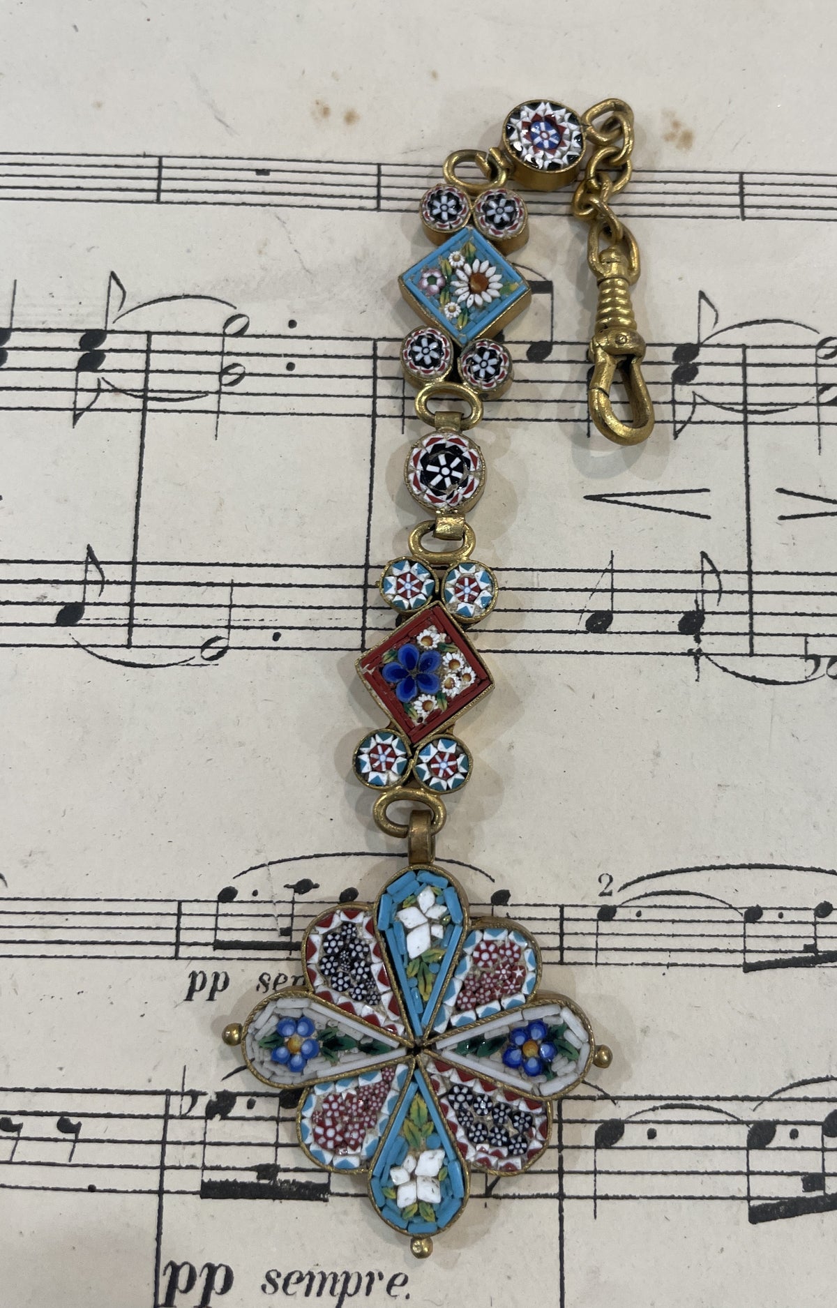 Rare Antique Italian Micro Mosaic Micromosaic Chatelaine c1900