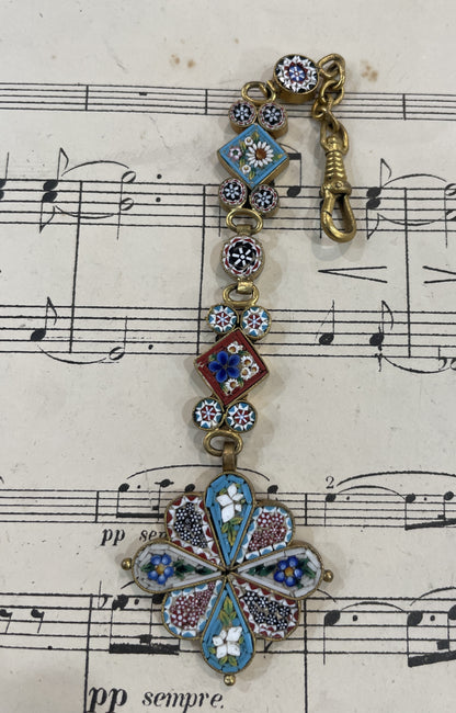 Rare Antique Italian Micro Mosaic Micromosaic Chatelaine c1900