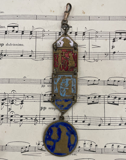 Rare Antique French Enameled Egyptian Revival Pharaoh Sphinx Chatelaine c1920
