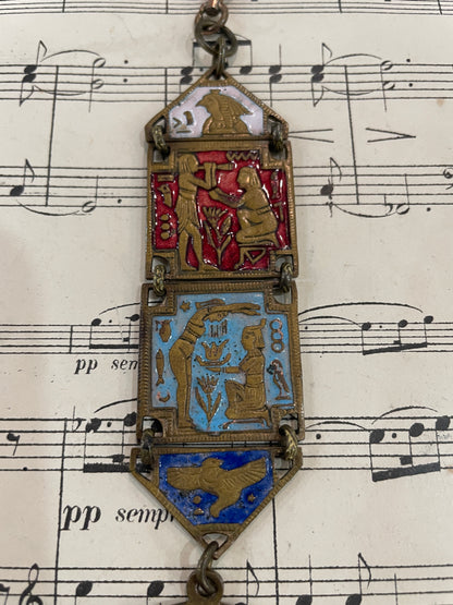 Rare Antique French Enameled Egyptian Revival Pharaoh Sphinx Chatelaine c1920