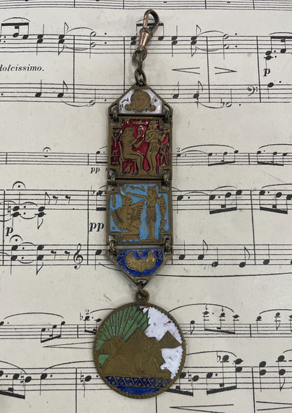 Rare Antique French Enameled Egyptian Revival Pharaoh Sphinx Chatelaine c1920