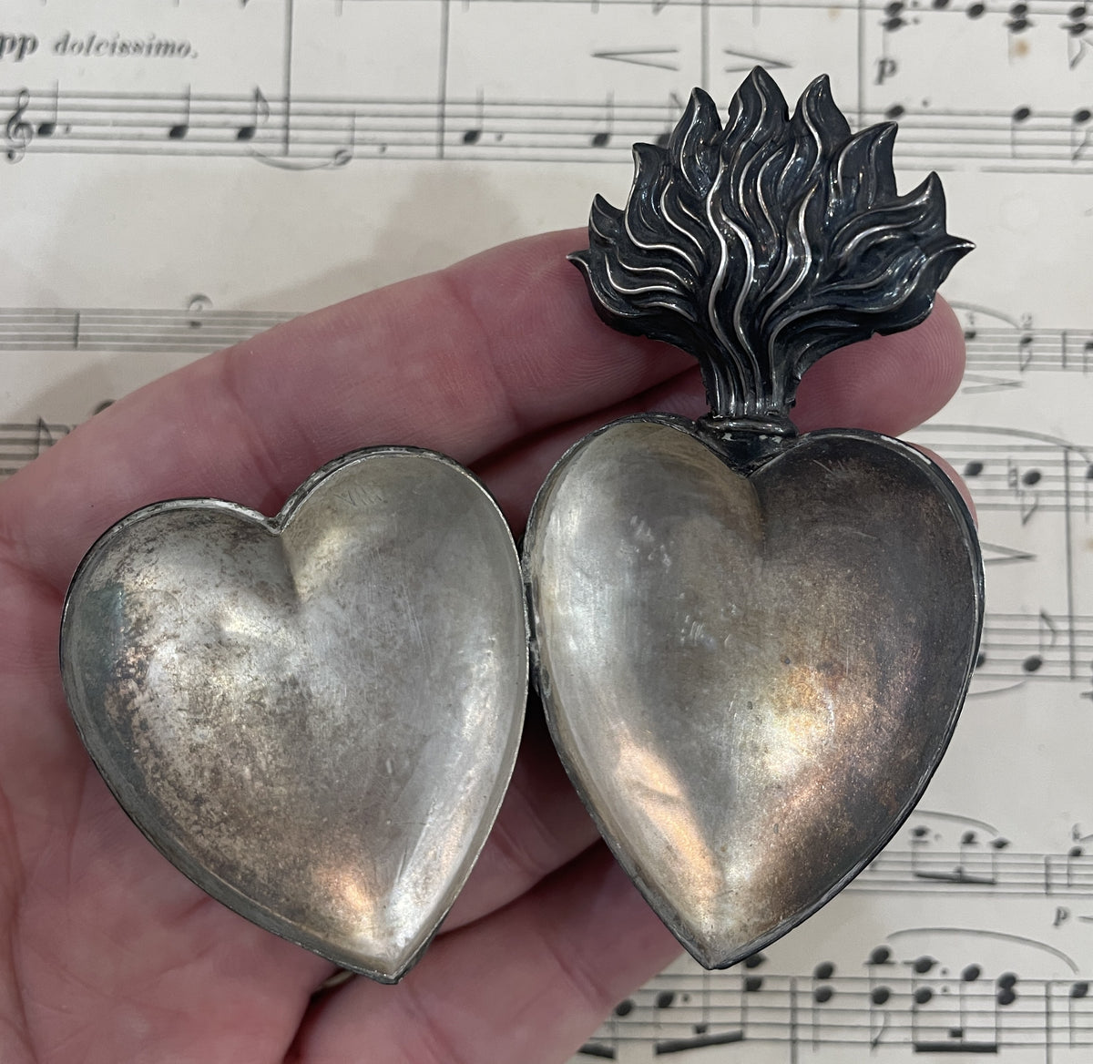 Rare Antique French Sterling Silver Sacred Heart of Mary Reliquary Ex Voto c1878
