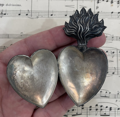 Rare Antique French Sterling Silver Sacred Heart of Mary Reliquary Ex Voto c1878