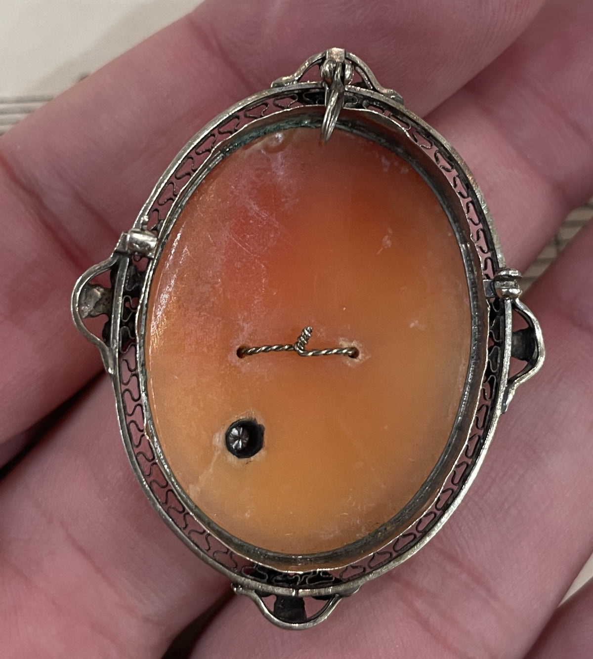 Rare Antique Italian Carved Shell Cameo Woman Necklace Diamond c1900