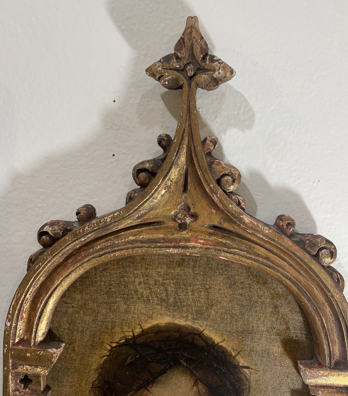 Rare Antique Italian Holy Face of Jesus Hand Painted Icon Wooden Wall Plaque c1900
