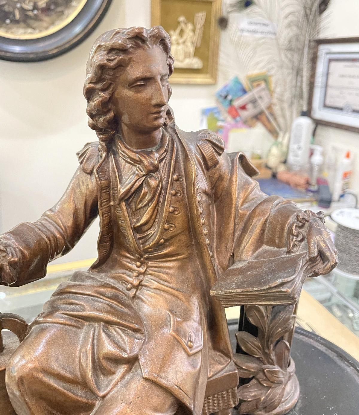 Rare Large Antique French Spelter Sculpture Denis Papin Steam Engine Inventor c1890