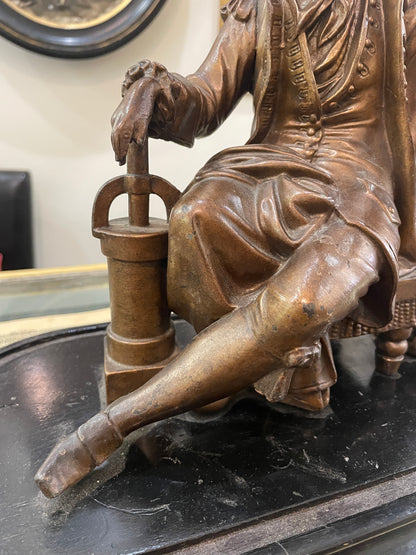 Rare Large Antique French Spelter Sculpture Denis Papin Steam Engine Inventor c1890