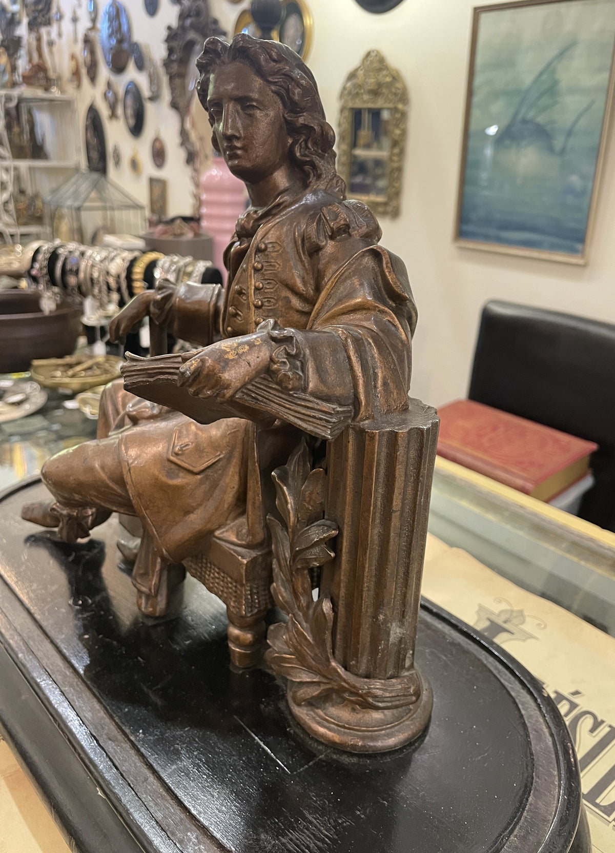 Rare Large Antique French Spelter Sculpture Denis Papin Steam Engine Inventor c1890