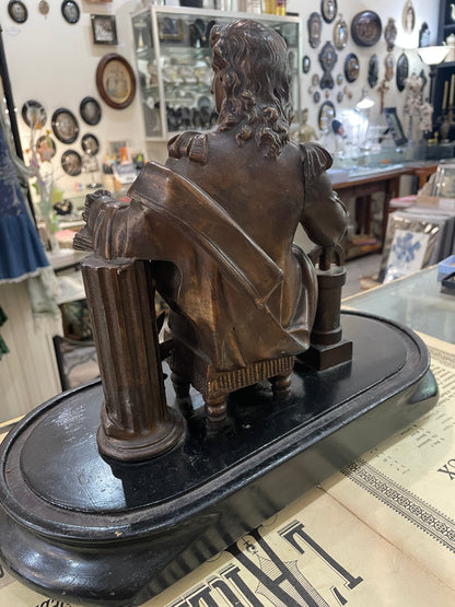Rare Large Antique French Spelter Sculpture Denis Papin Steam Engine Inventor c1890