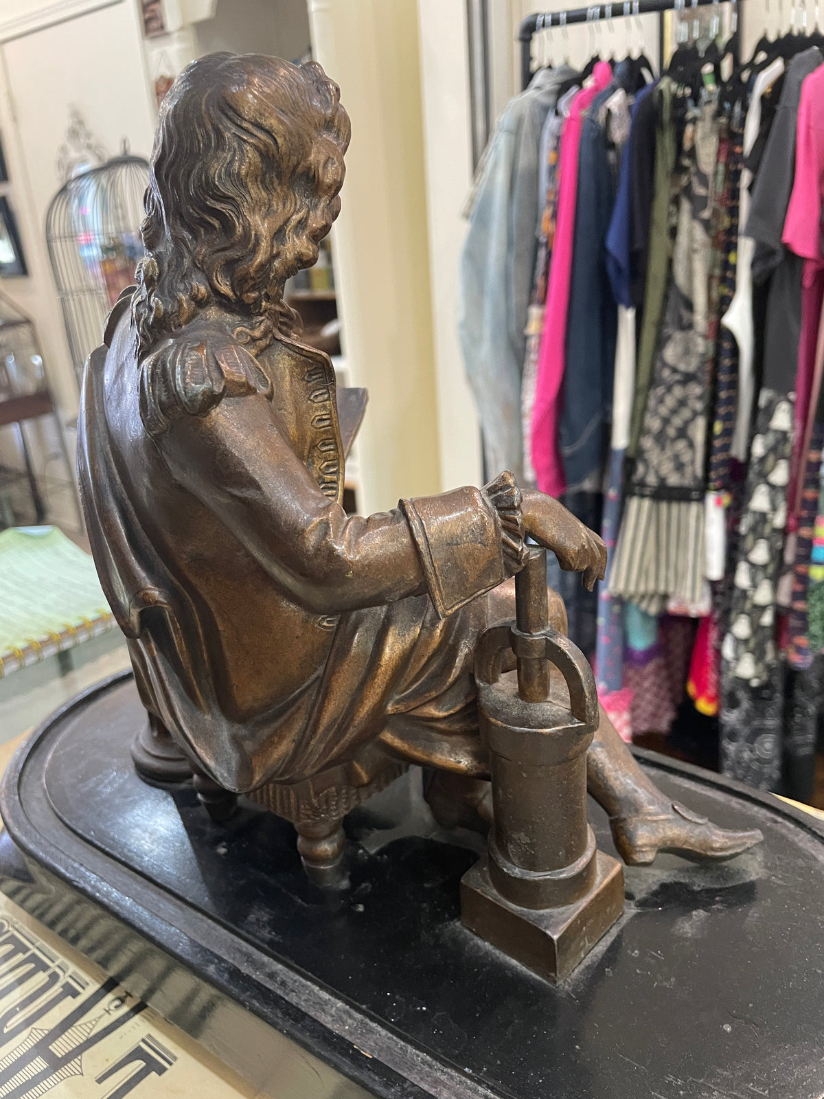 Rare Large Antique French Spelter Sculpture Denis Papin Steam Engine Inventor c1890