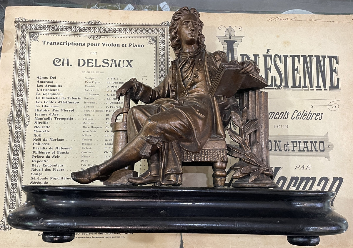 Rare Large Antique French Spelter Sculpture Denis Papin Steam Engine Inventor c1890