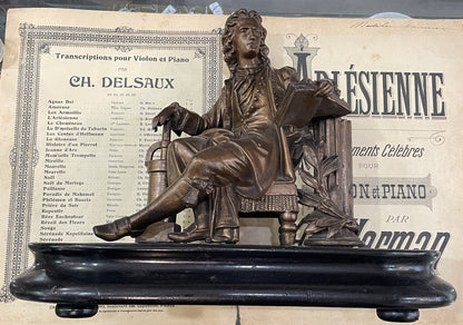 Rare Large Antique French Spelter Sculpture Denis Papin Steam Engine Inventor c1890