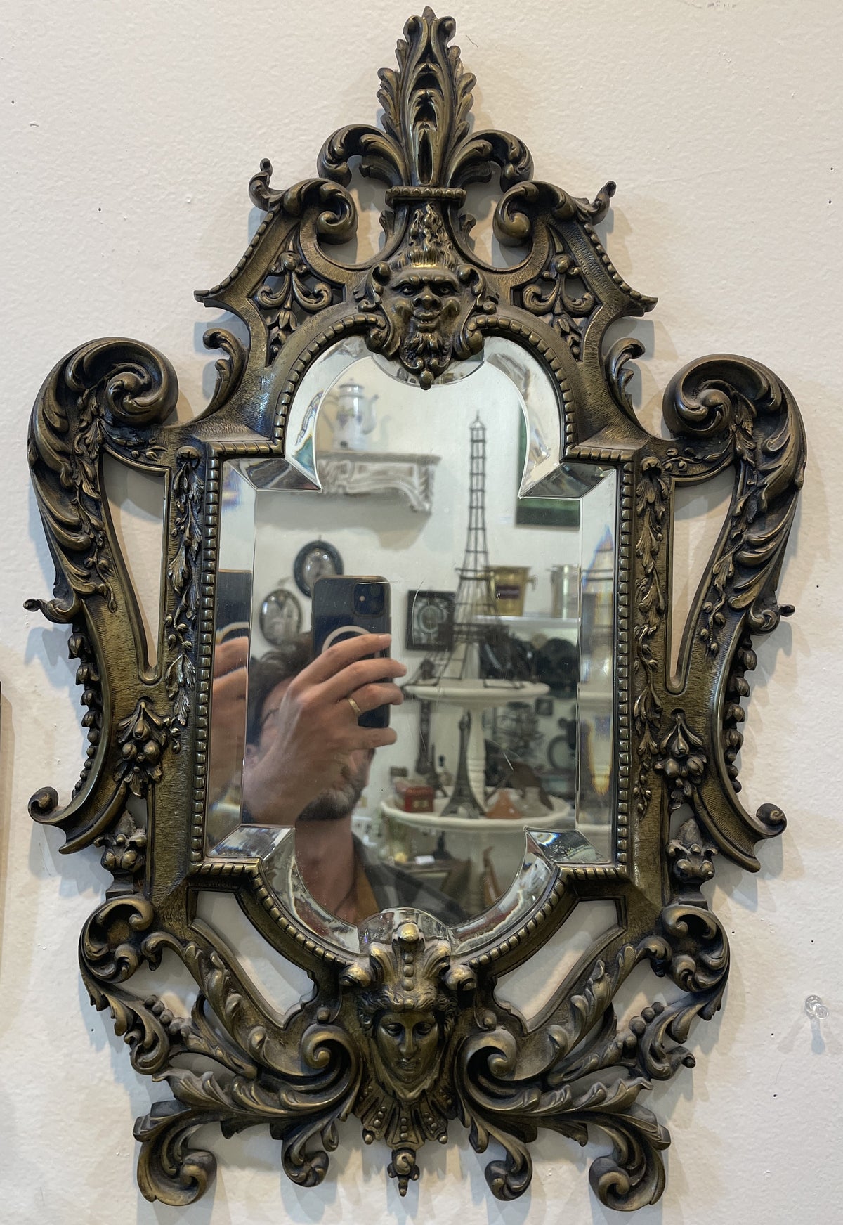 Rare Large Antique French Bronze Mirror c1880
