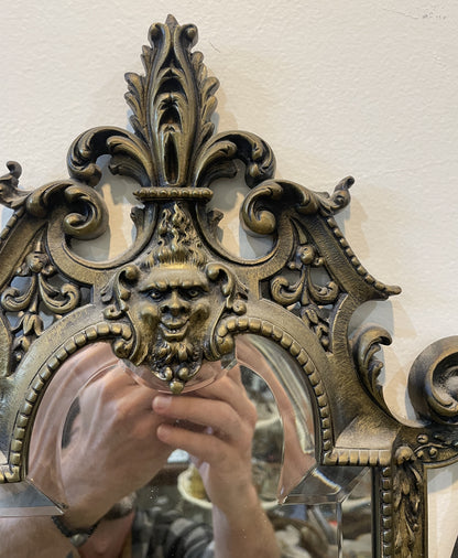 Rare Large Antique French Bronze Mirror c1880