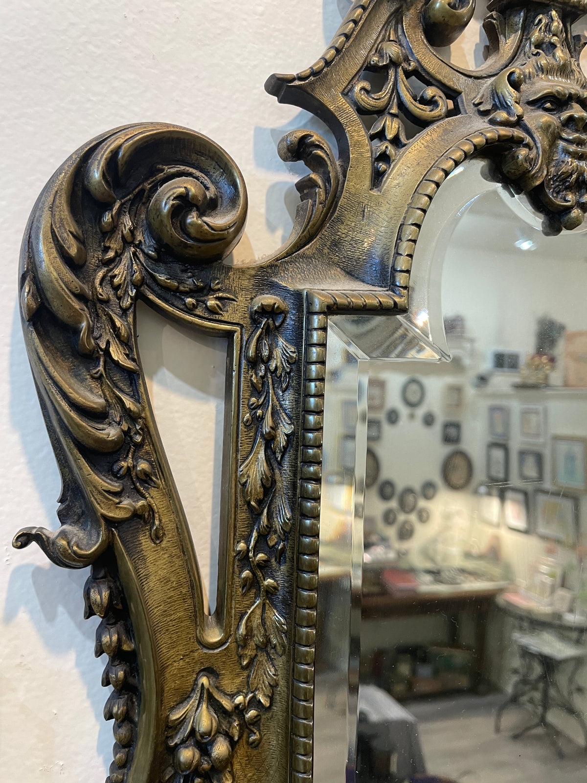 Rare Large Antique French Bronze Mirror c1880