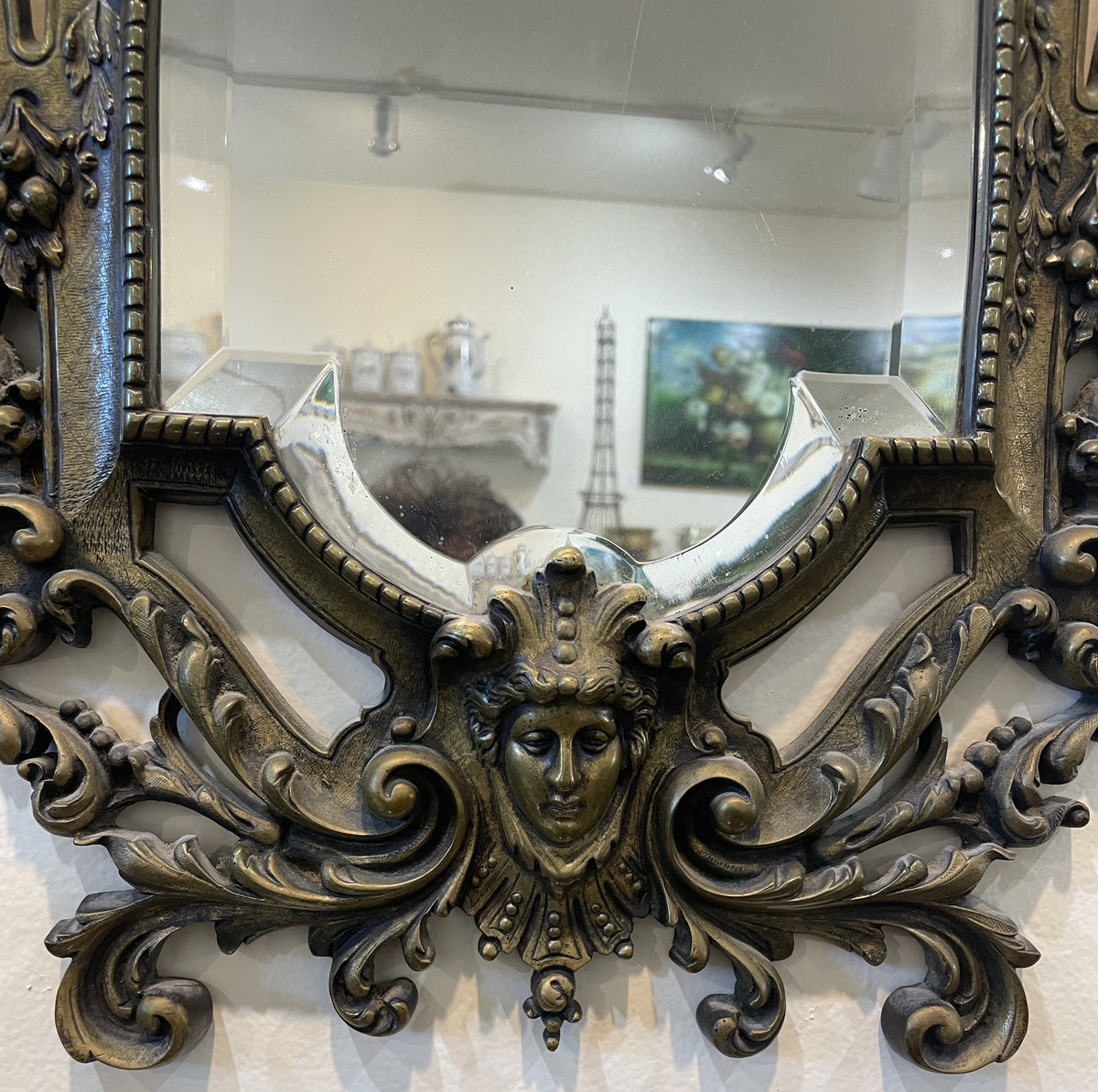 Rare Large Antique French Bronze Mirror c1880