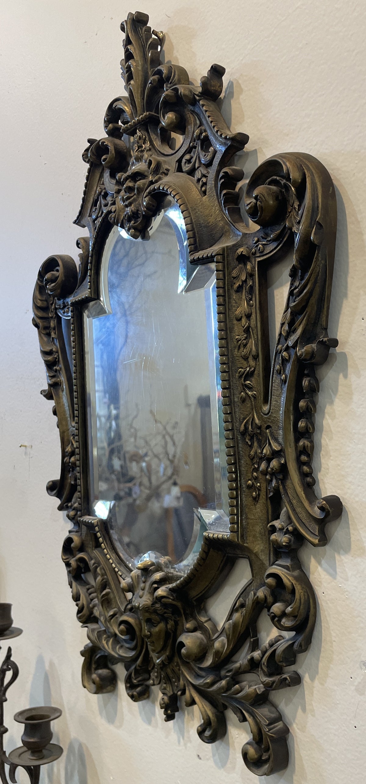 Rare Large Antique French Bronze Mirror c1880