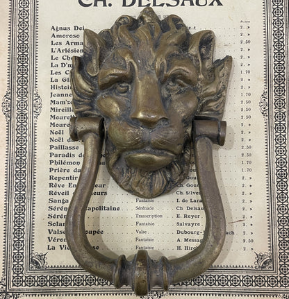 Rare Large Antique French Bronze Door Knocker Lion c1800's