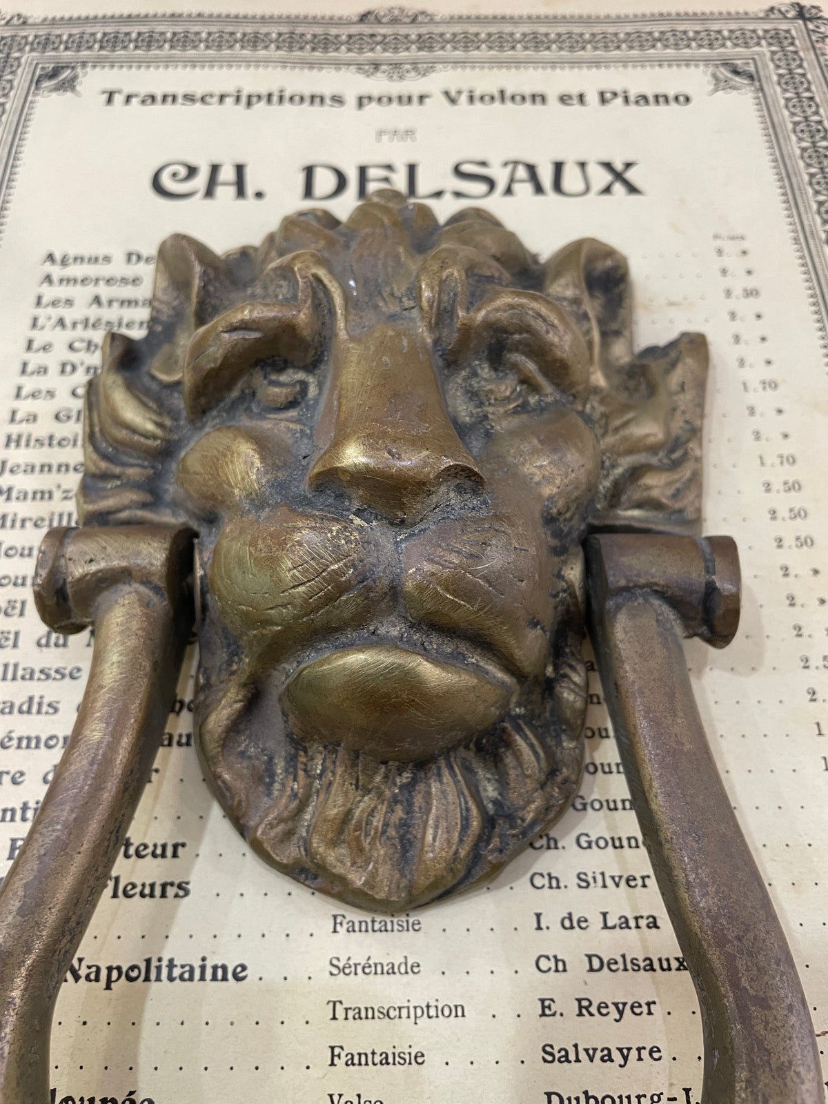 Rare Large Antique French Bronze Door Knocker Lion c1800's