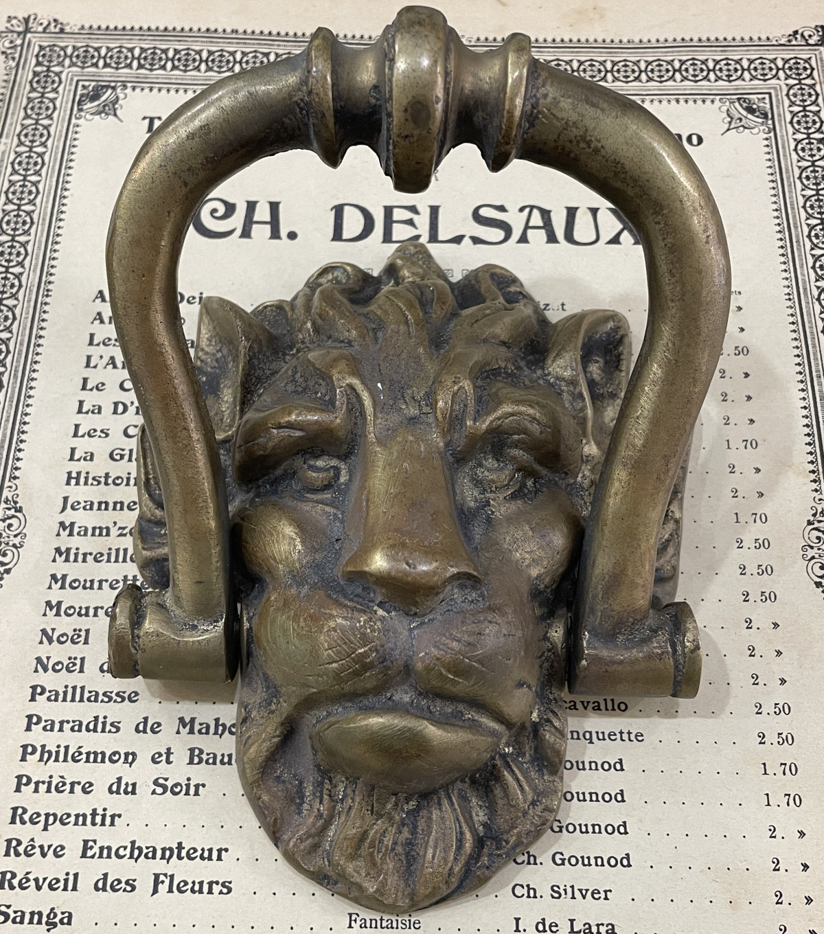 Rare Large Antique French Bronze Door Knocker Lion c1800's