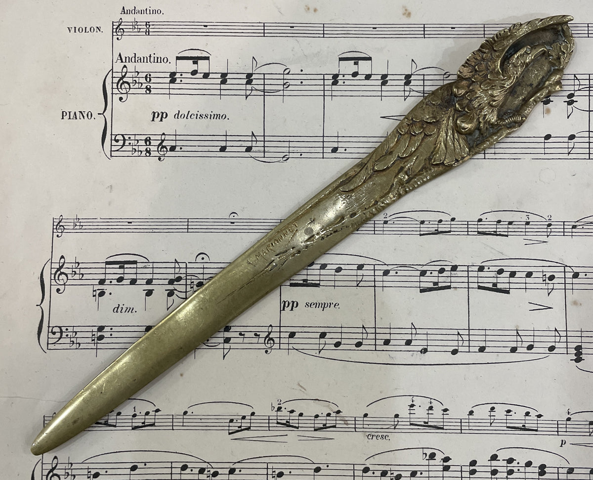 Rare Antique French Bronze Art Nouveau Letter Opener Eagle Signed Marionnet c1880