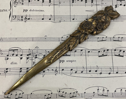 Rare Antique French Bronze Art Nouveau Letter Opener Flowers Signed Jacquelin c1880