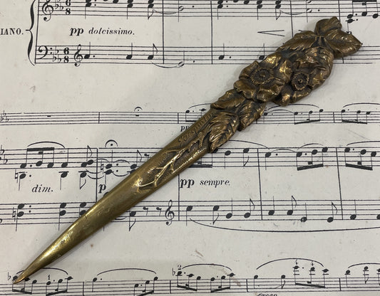 Rare Antique French Bronze Art Nouveau Letter Opener Flowers Signed Jacquelin c1880