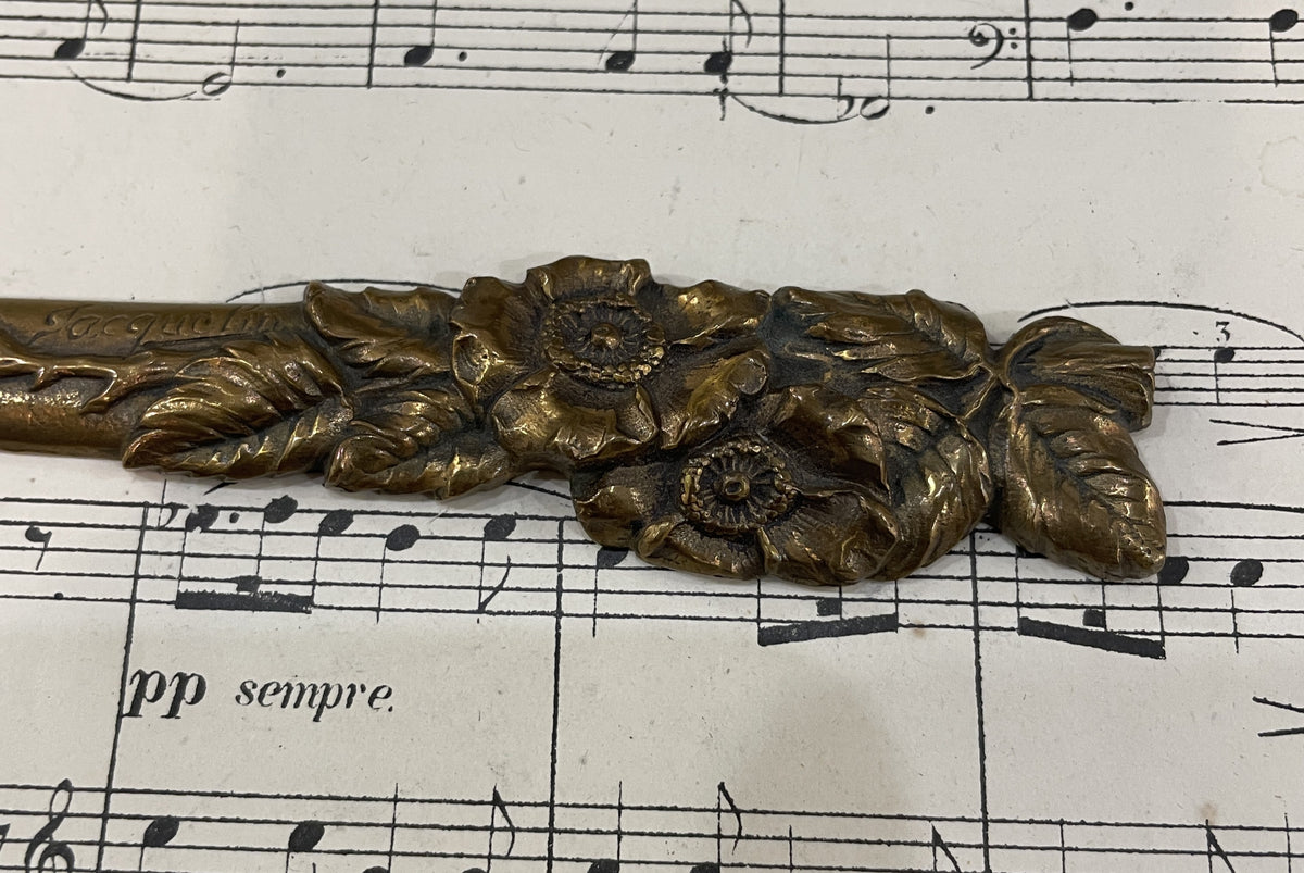 Rare Antique French Bronze Art Nouveau Letter Opener Flowers Signed Jacquelin c1880