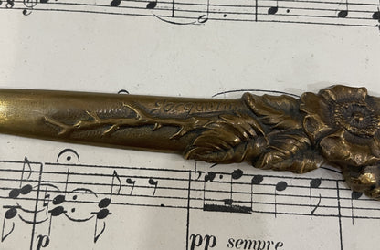 Rare Antique French Bronze Art Nouveau Letter Opener Flowers Signed Jacquelin c1880