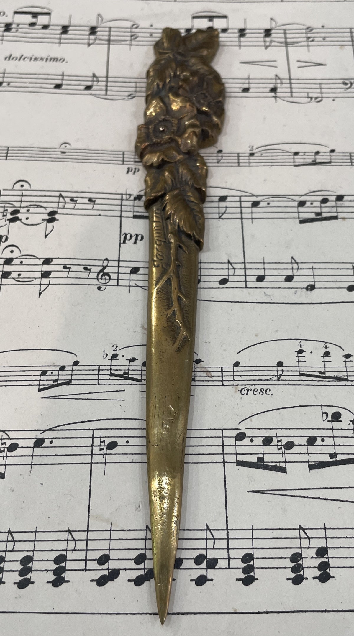 Rare Antique French Bronze Art Nouveau Letter Opener Flowers Signed Jacquelin c1880
