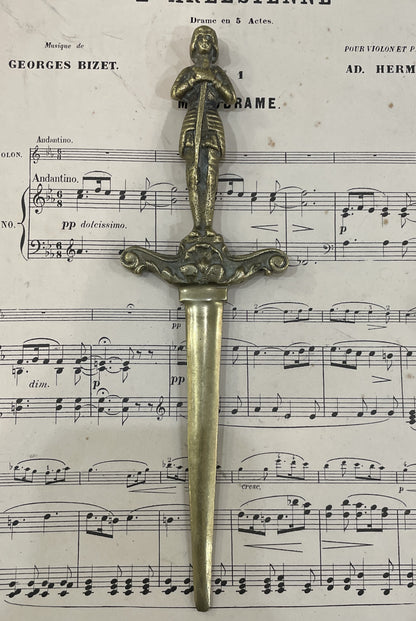 Rare Antique French Brass Art Nouveau Letter Opener Joan of Arc Sword c1900