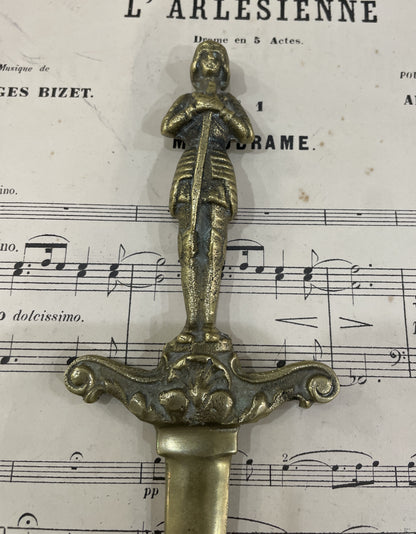 Rare Antique French Brass Art Nouveau Letter Opener Joan of Arc Sword c1900