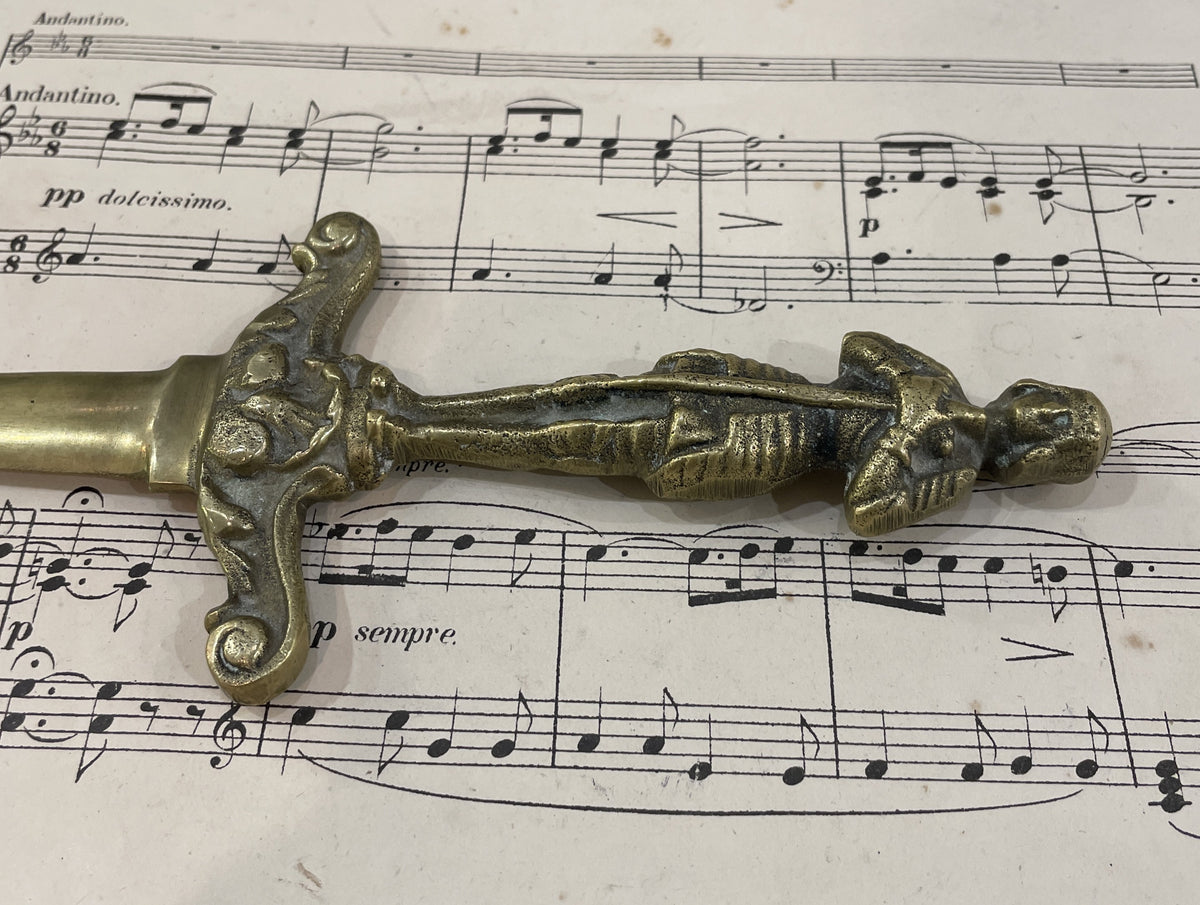 Rare Antique French Brass Art Nouveau Letter Opener Joan of Arc Sword c1900