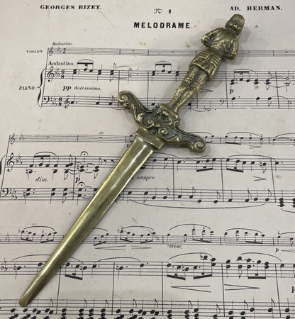 Rare Antique French Brass Art Nouveau Letter Opener Joan of Arc Sword c1900