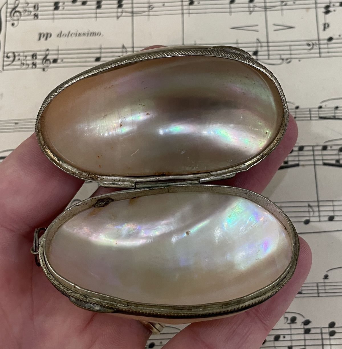 Antique French Mother of Pearl Rosary Case Holder Box c1880