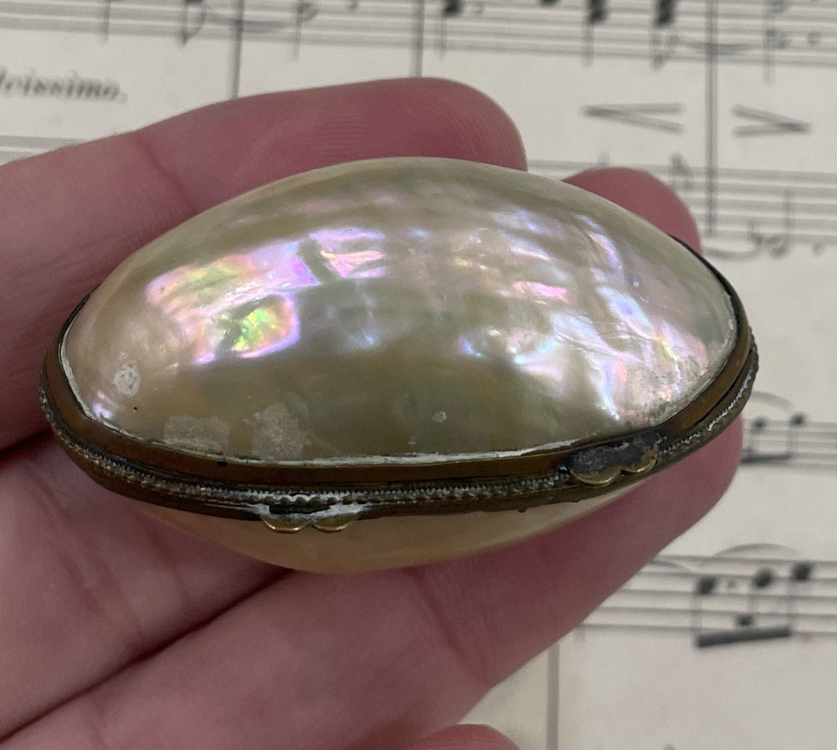 Small Antique French Mother of Pearl Rosary Case Holder Box c1880