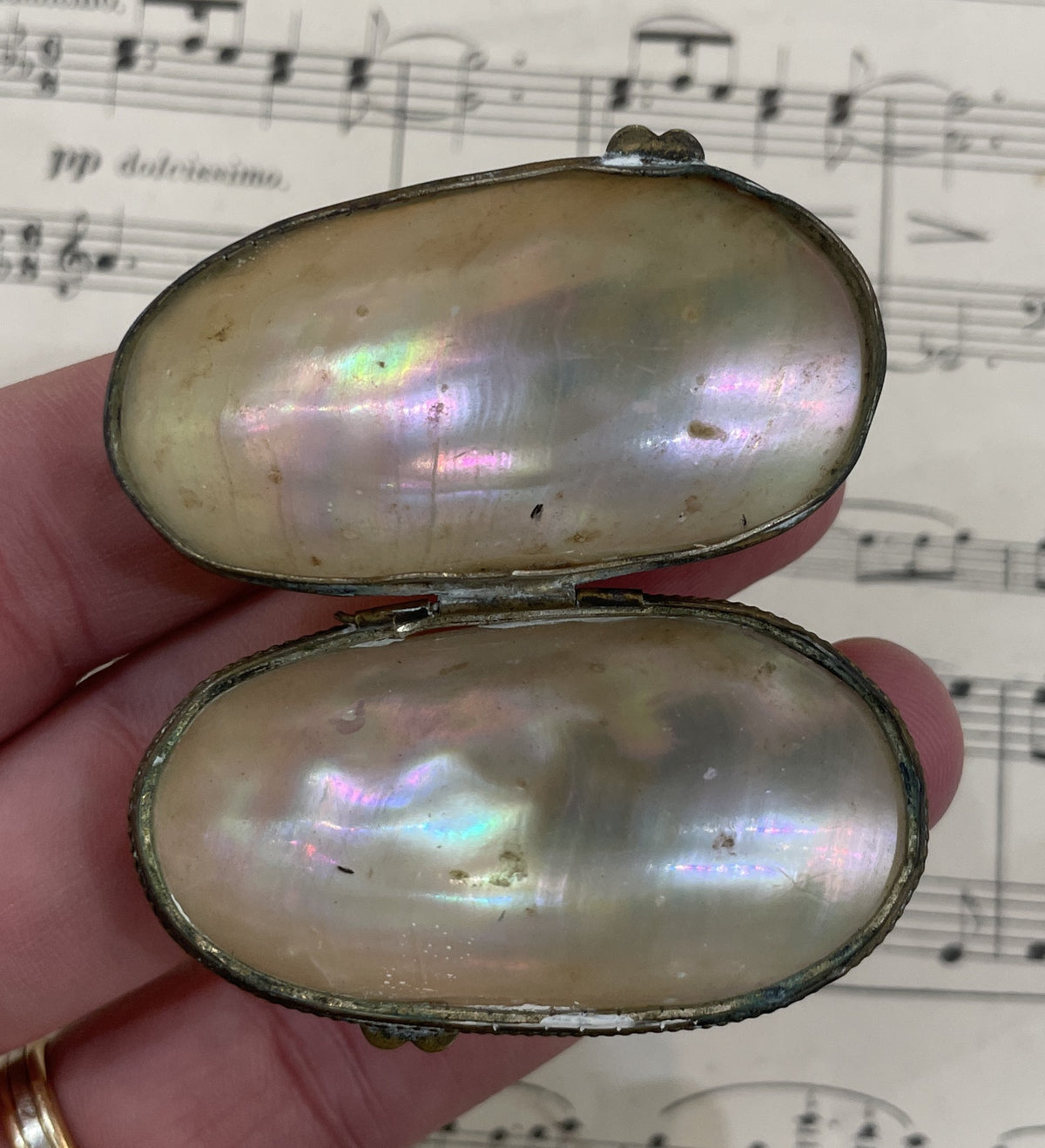Small Antique French Mother of Pearl Rosary Case Holder Box c1880