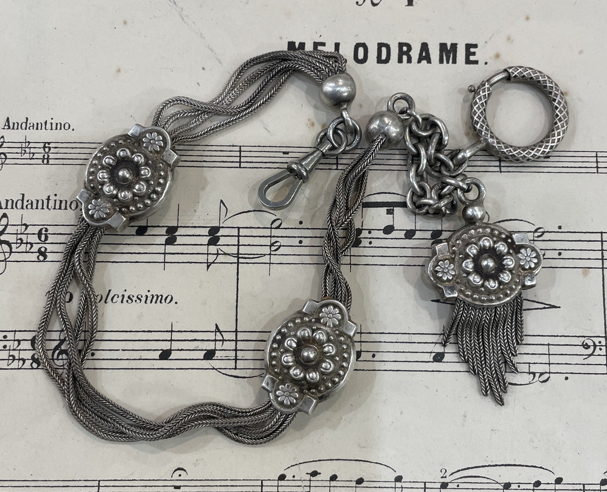 Rare Antique French Sterling Silver Pocket Watch Chain c1890
