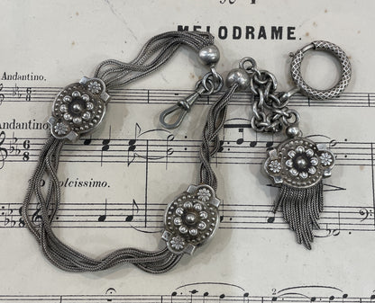 Rare Antique French Sterling Silver Pocket Watch Chain c1890