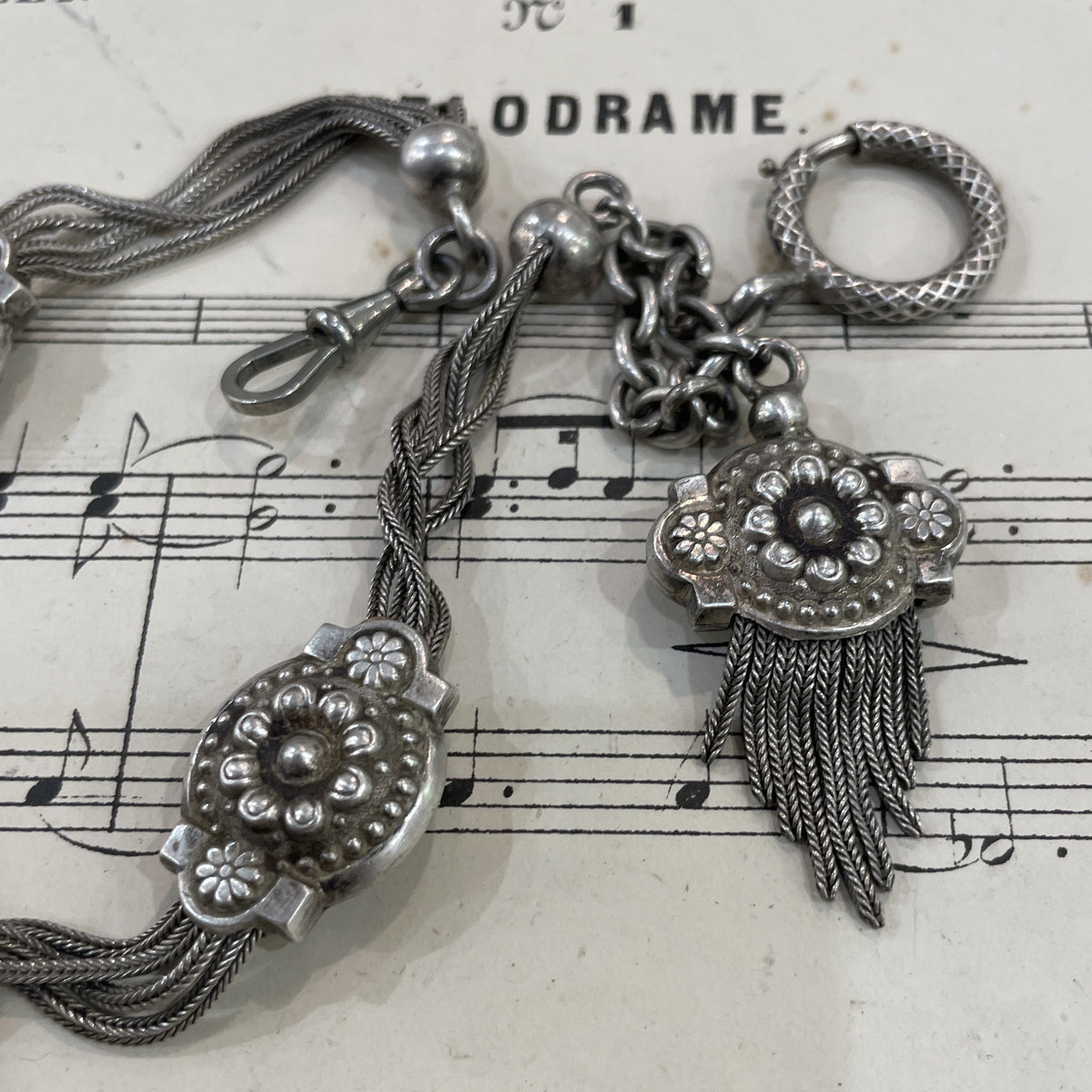 Rare Antique French Sterling Silver Pocket Watch Chain c1890