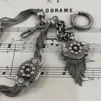 Rare Antique French Sterling Silver Pocket Watch Chain c1890