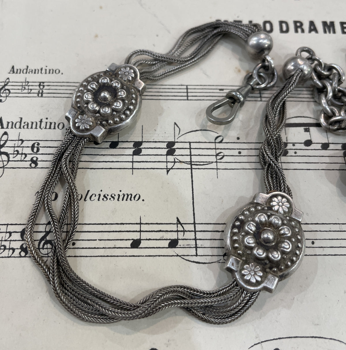 Rare Antique French Sterling Silver Pocket Watch Chain c1890