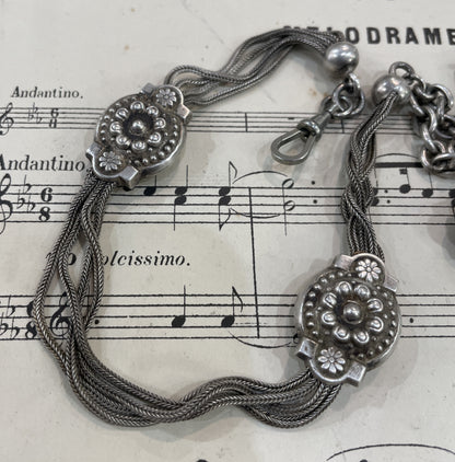 Rare Antique French Sterling Silver Pocket Watch Chain c1890