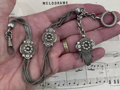 Rare Antique French Sterling Silver Pocket Watch Chain c1890