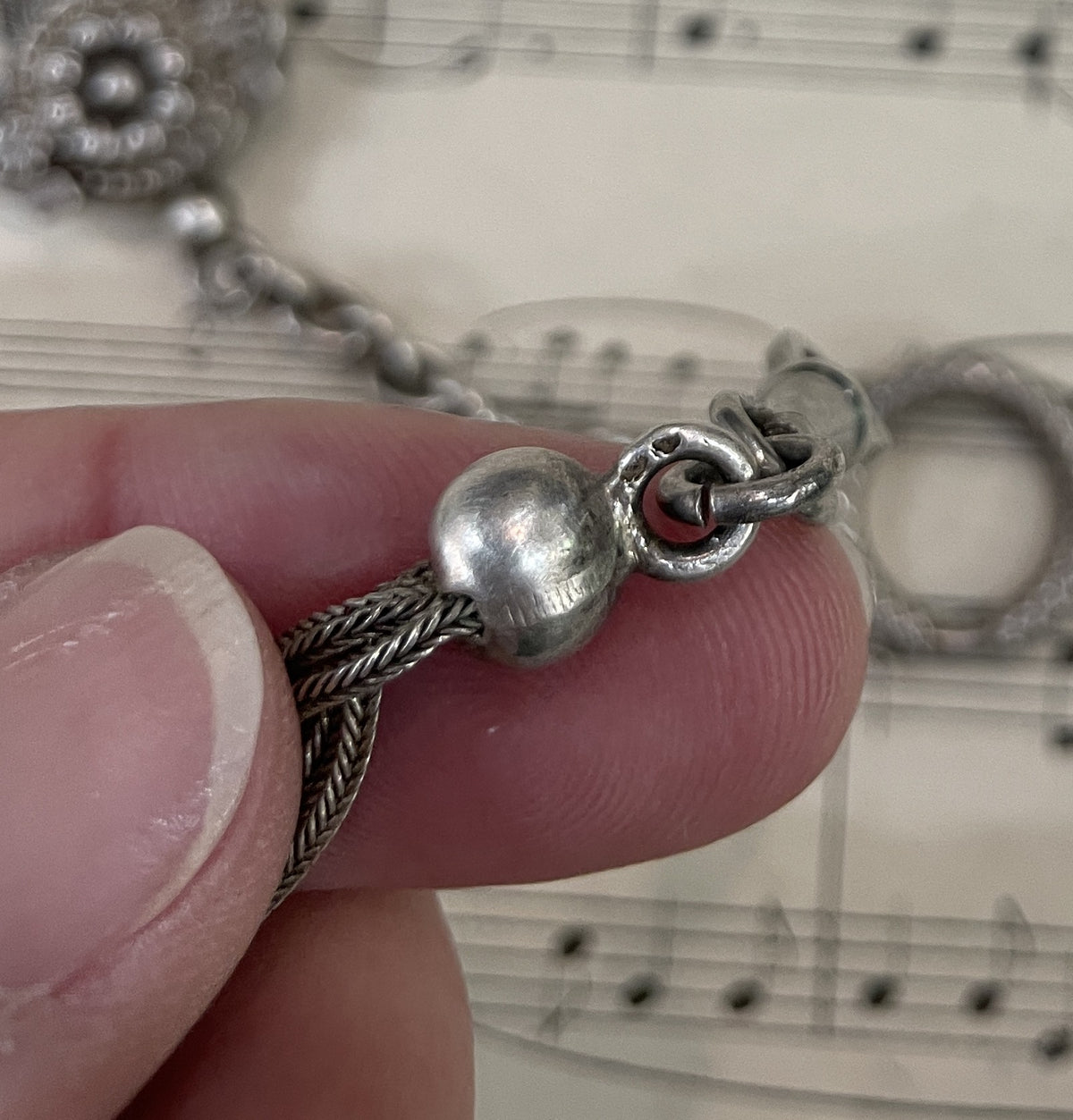 Rare Antique French Sterling Silver Pocket Watch Chain c1890