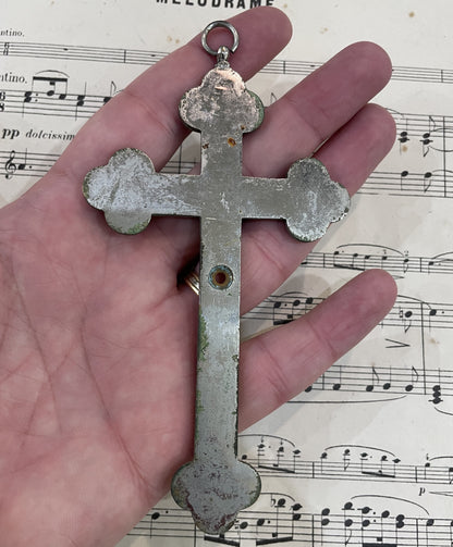 Antique Italian Micro Mosaic Micromosaic Cross Crucifix Flowers c1900
