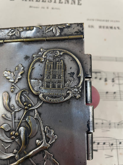 Large Antique French Art Nouveau Silver Plated Dance Card Mistletoe ND de Paris c1900
